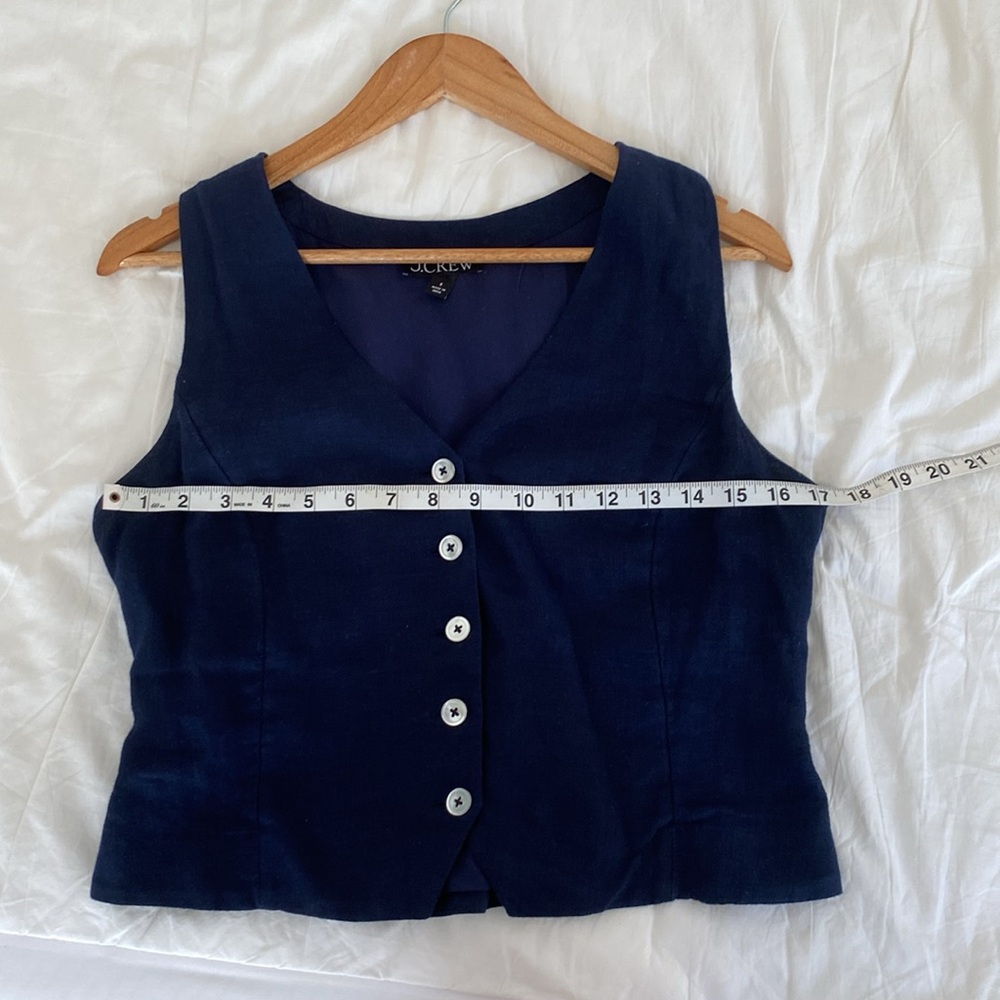 J. Crew Navy Button-Front Linen Vest 8 - Picture 2 of 5
